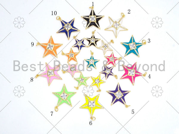 Colorful Enamel Five Point Star Shape Pendant, 18K Gold Filled CZ Micro Pave Enamel Charm,Enamel Jewelry,26x28/17x20mm,Sku#F1407