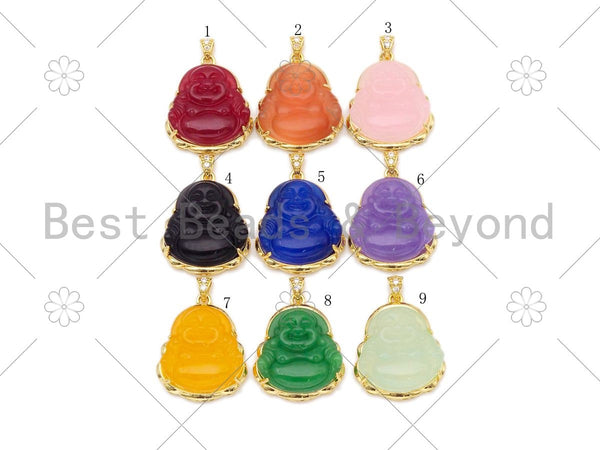 Colorful Jade Laughting Buddha Shape Pendant,18K Gold Filled Buddha Charm,Necklace Buddhism Pendant,27x33mm,Sku#FH174