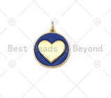 Gold Heart On Colorful Enamel Round Coin Shape Pendant, 18K Gold Filled Heart Charm,Enamel Pendant,Enamel Jewelry,17x19mm,Sku#F1411