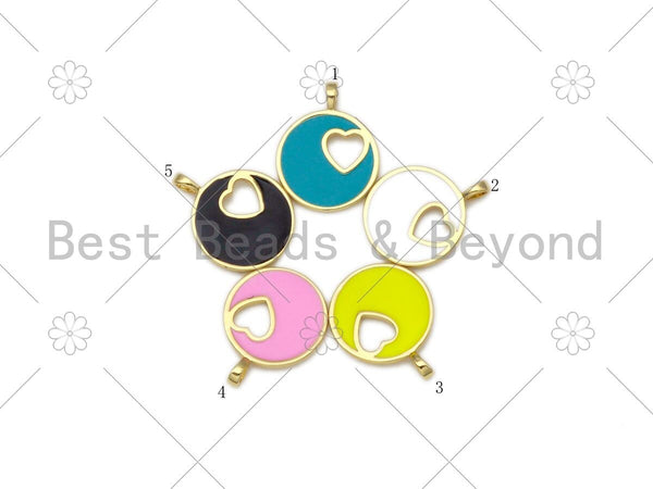 Colorful Enamel Hollow Out Heart On Round Coin Pendant,18K Gold Filled Heart Charm,Enamel Pendant,Enamel Jewelry,23x18mm,sku#L587