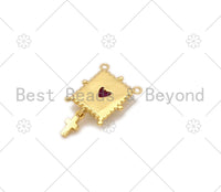 Fuchsia Heart CZ Micro Pave with Cross On Rectangle Shape Pendant, 18K Gold Filled Charm, Necklace Bracelet Charm Pendant,11x14mm,Sku#LK402