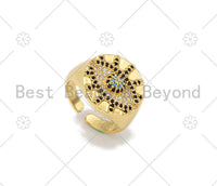 Colorful CZ Micro Pave Evil Eye On Oval Shape Adjustable Ring,18K Gold Filled Evil Eye Open Ring, CZ Oval Ring, 21mm,Sku#X212