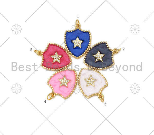 Micro pave CZ Five Point Star On Colorful Enamel Shield Shape Pendant,18K Gold Filled Enamel CZ Star Pendant,Enamel Jewelry,24x18mm,Sku#L593