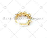 Big CZ Micro Pave Flower Shape Adjustable Ring,18K Gold Filled Open Ring, CZ Flower Ring, 21mm,Sku#X238