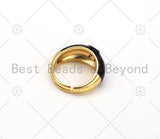 CZ Micropave Black Enamel Alphabet Adjustable Ring, 18K Gold Filled Enamel Open Ring, Statement Ring,23mm,Sku#O72