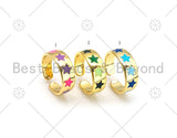 Colorful Enamel Five Point Star On Round Adjustable Ring, 18K Gold Filled Enamel Open RIng, Star Statement Ring, 20x7mm,Sku#FH176
