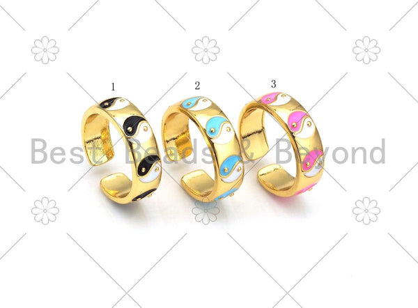 Colorful Enamel Yinyang On Round Adjustable Ring, 18K Gold Filled Enamel Open RIng, Religious Ring, Statement Ring, 20x7mm,Sku#FH177