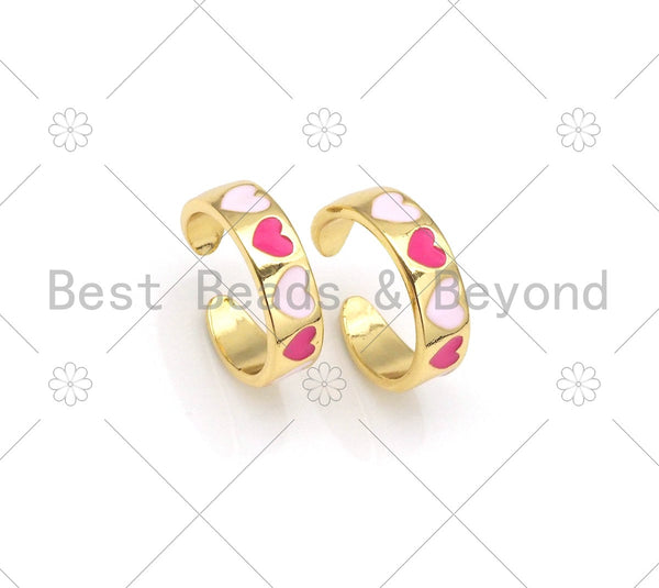Colorful Enamel Heart Ring, 18K Gold Filled Enamel Heart Open RIng, 9x6mm,Sku#LK437