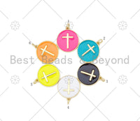 Gold Filled Colorful Enamel Cross On Round Coin Shape Pendant, 18K Gold Filled Enamel Charm,Enamel Jewelry, Cross Charm,18x20mm,sku#L598