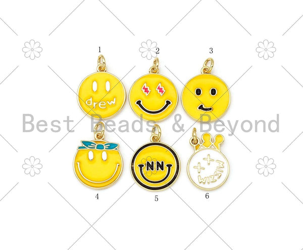 Yellow White Enamel Fun Emoji Charm Pendant, 18K Gold Filled Enamel Charm, Emojis Jewelry, Fun Jewlery,15x18mm,sku#L600