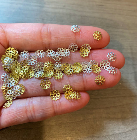 50pc Gold/Silver filigree bead caps, 6mm Gold Filled beads cap, 6mm Silver Beads cap, Floral Beads cap, sku#C3