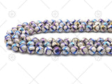 Mystic AB White Tibetan Football Agate Round Faceted Beads, 8mm/10mm/12mm Beads, 15.5'' Full Strand, Sku#UA231