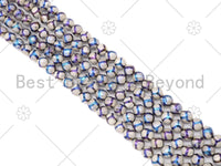 Mystic AB White Tibetan Football Agate Round Faceted Beads, 8mm/10mm/12mm Beads, 15.5'' Full Strand, Sku#UA231