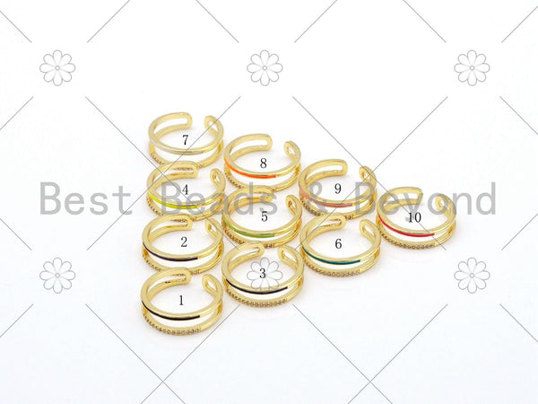 Colorful CZ Enamel Double band Adjustable Ring, 18K Gold Filled Enamel Open Ring, Enamel Round Ring,Sku#X243