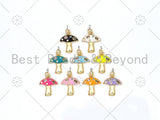 Colorful CZ Micropave Mushroom Shape Pendant, 18k Gold Filled Enamel Mushroom Charm, Necklace Bracelet Charm Pendant,16x19mm,Sku#F1428