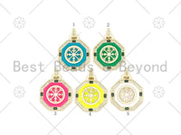 Colorful Enamel Pattern On Octagon Shape Pendant, 18K Gold Filled CZ Micropave Charm,Necklace Bracelet Charm Pendant,25x29mm,Sku#L622