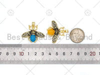 Colorful Glass Bee Shape Pendant, 18K Gold Filled CZ Beed Charm, Necklace Bracelet Charm Pendant,32x27mm, Sku#FH180