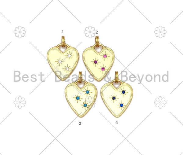 Clear/Fuchsia/Turquoise/Cobalt CZ Micro Pave North Star On Heart Shape Pendant,18K Gold Filled Heart Charm,15x18mm, Sku#ML52