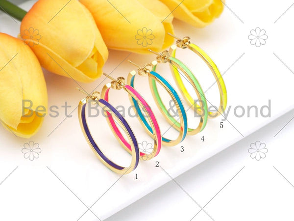 Colorful Enamel Round Loop Latch Back Earring, 18K Gold Filled Enamel Earrings, Enamel Earrings ,2x32mm,sku#O80