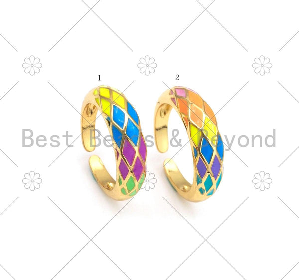 Colorful Rhombus Enamel Adjustable Ring, 18K Gold Filled Open Ring, Enamel Open Ring, Statement Ring,6x22mm,Sku#C127