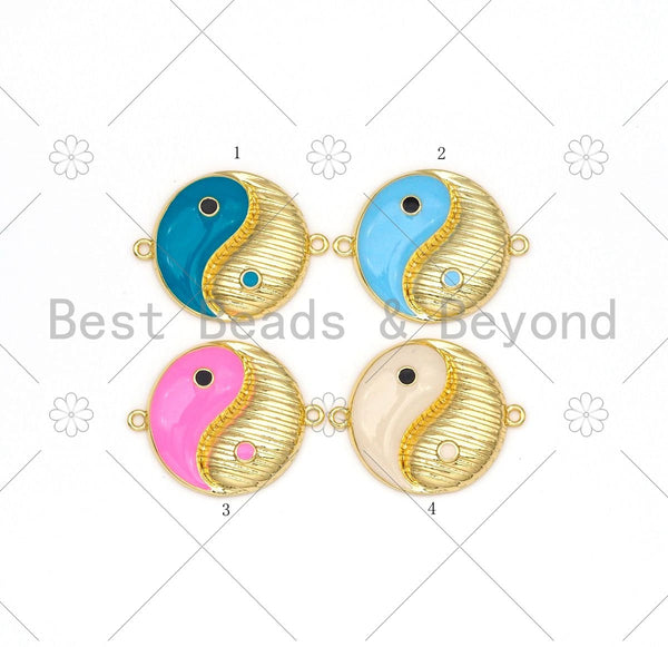 Colorful Enamel Yinyang Round Shape Connector, 18K Gold Filled Tai Ji Connector,Necklace Bracelet Religious Connector,25x31mm,Sku#LK451