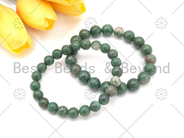 Quality Natural Green African Jade Stretchy Bracelet, 8mm/10mm Elastic Fit Round Smooth Jade, 7.5'' African Jade Bracelet,Sku#EF58