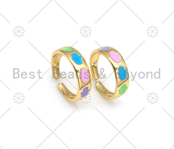 Colorful Enamel Hamsa Hand Adjustable Ring, 18K Gold Filled Open Ring, Enamel Open Ring, Statement Ring, 21x6mm,Sku#LD151
