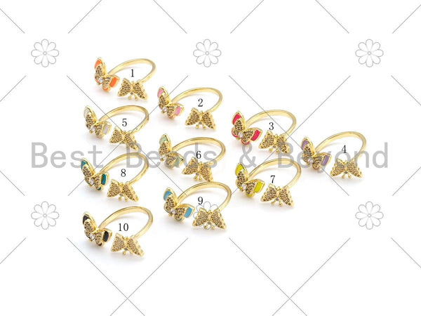 CZ Micropave Colorful Enamel Butterfly Shape Adjustable Ring,18K Gold Filled CZ Open Ring, Enamel Open Ring, Statement Ring,15x22mm,Sku#X272