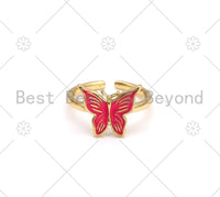Colorful Enamel Butterfly Shape Adjustable Ring, 18K Gold Filled Open Ring, Enamel Open Ring, Statement Ring,13x21mm,Sku#X273