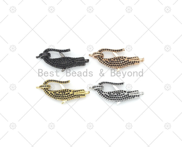 Black CZ Micro Pave Crocodile Shape Clasp, Crocodile Connector, Bracelet Necklace CZ Crocodile Clasp,13x30mm,Sku#Y506