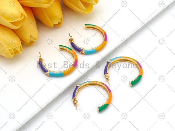 Colorful Enamel Round Ring Back Latch Earring, 18K Gold Filled Enamel Big Stud Earrings, Enamel Jewelry,5x36mm,Sku#J325