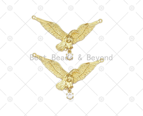 Gold Eagle with Big Clear CZ  Shape Pendant, 18K Gold Filled Eagle Charm, Necklace Bracelet Charm Pendant, 55x34mm, Sku#LK457