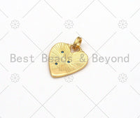Clear/Fuchsia/Turquoise/Cobalt CZ Micro Pave North Star On Heart Shape Pendant,18K Gold Filled Heart Charm,15x18mm, Sku#ML52