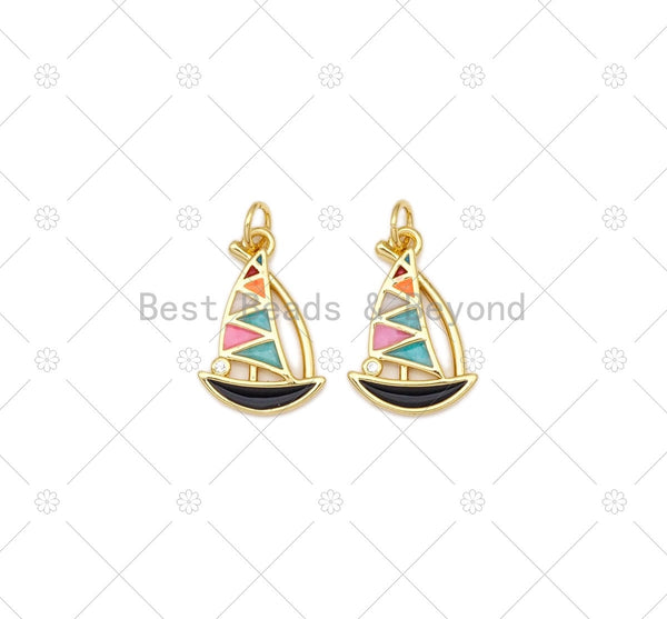 Colorful Enamel Sailing Boat Shape Pendant,18K Gold Filled Enamel Charm, Necklace Bracelet Charm, 15x10mm,Sku#Y525