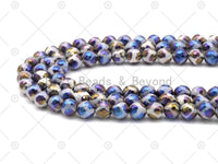 Mystic AB Black White Tibetan Football Agate Round Faceted Beads, 8mm/10mm/12mm Agate Beads, 15.5'' Full Strand, Sku#UA232