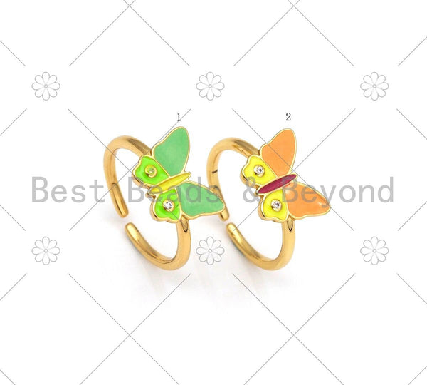 Colorful Enamel Butterfly Shape Adjustable Ring, 18K Gold Filled Open Ring, Enamel Open Ring, Statement Ring,10x20mm,Sku#C125