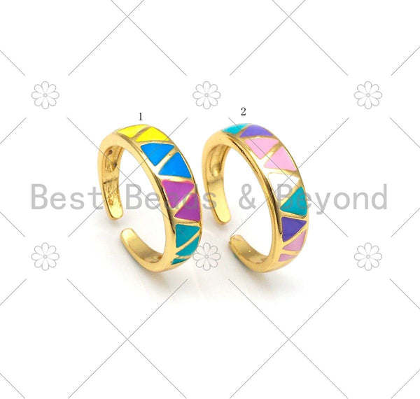 Colorful Triangle Enamel Adjustable Ring, 18K Gold Filled Open Ring, Enamel Open Ring, Statement Ring, 6x21mm,Sku#C126