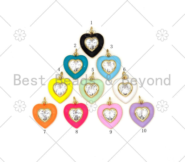 Colorful Enamel Heart Shape Pendant, 18K Gold Filled Big CZ Micro Pave Charm, Necklace Bracelet Charm Pendant,15x17mm,Sku#F1433