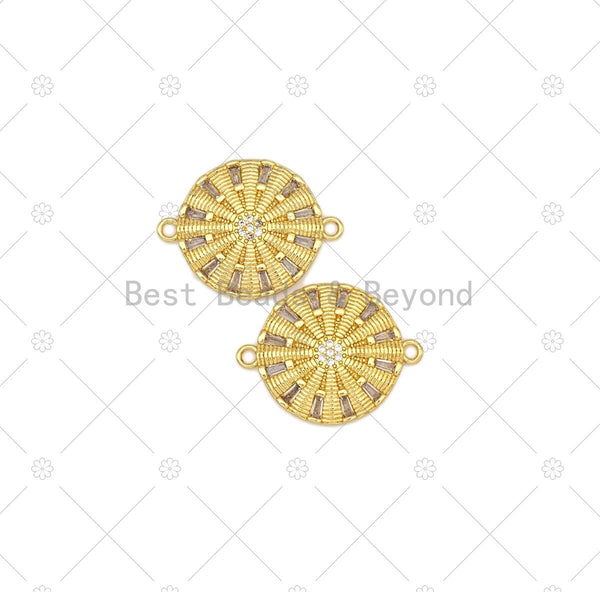 Big CZ Micropave Flower On Round Coin Connector, 18K Gold Filled Disct Connector, Necklace Bracelet Connector, 23x17mm, Sku#JL58