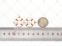 White Red Enamel Lifebuoy Shape Pendant,18K Gold Filled Lifebuoy Charm,Necklace Bracelet Charm Pendant, 23x20mm,Sku#LK473
