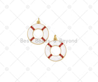 White Red Enamel Lifebuoy Shape Pendant,18K Gold Filled Lifebuoy Charm,Necklace Bracelet Charm Pendant, 23x20mm,Sku#LK473