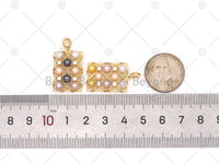 CZ Micro Pave Multicolor Mother of Pearl On Rectangle Shape Pendant, 18K Gold Filled MOP Charm, Necklace Bracelet Pendant, 24x16mm, Sku#ZX40