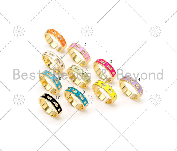 Rectangle and Round CZ On Colorful Enamel Adjustable Ring,18K Gold Filled Open Ring, Enamel Open Ring, Statement Ring,5x21mm,Sku#X271