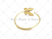 CZ MicroPave Bufferfly with Mother of Pearl Bangle Bracelet, 18K Gold Filled CZ Butterfly Cuff Bracele, Fashion Jewelry, Sku#LD156