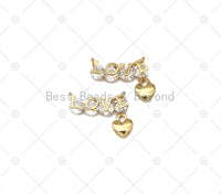 CZ Micropave Love Word with Dianty Heart Shape Pendant, 18K Gold Filled Big Clear CZ Love Charm,Necklace Bracelet Pendant,16x13mm, Sku#Y516