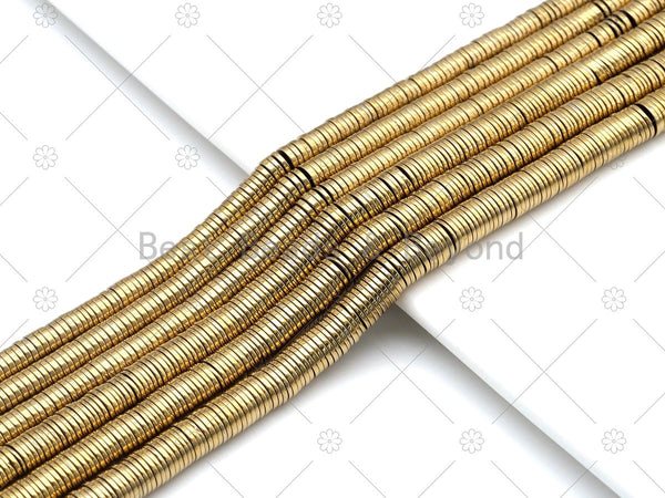 Light Gold Natural Smooth Heishi Hematite Beads, 1x2mm/1x3mm/1x4mm/1x6mm/1x8mm Heishi Beads, 15.5" Full Strand, Sku#S141