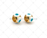 Enamel Turquoise Blue Evil Eye on Round Spacer Beads, 18K Gold Filled Large Hole Spacer Beads,6x8mm,Sku#Y541
