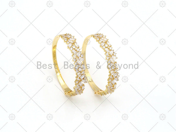 Big CZ Micropave Bangle Bracelet, 18K Gold Filled CZ Cuff Bracelet, Open Bracelet, Fashion Jewelry, Sku#LK488