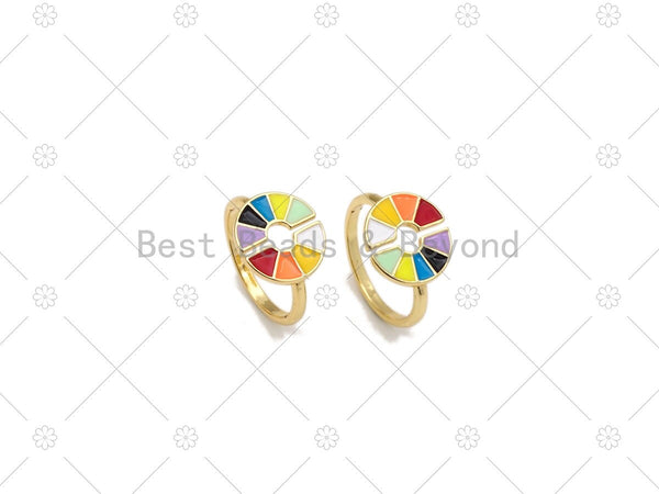 Colorful Enamel Fan Sunflower Shape Adjustable Ring, 18K Gold Filled Rainbow Enamel Open Ring, Statement Ring,13x20mm,Sku#Y542