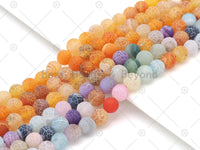 High Quality Natural Multicolor/Orange Frosted Matte Fire Agate, 6mm/8mm/10mm Round Smooth Agate, Cracked Agate, 15.5" Full Strand,Sku#U1175
